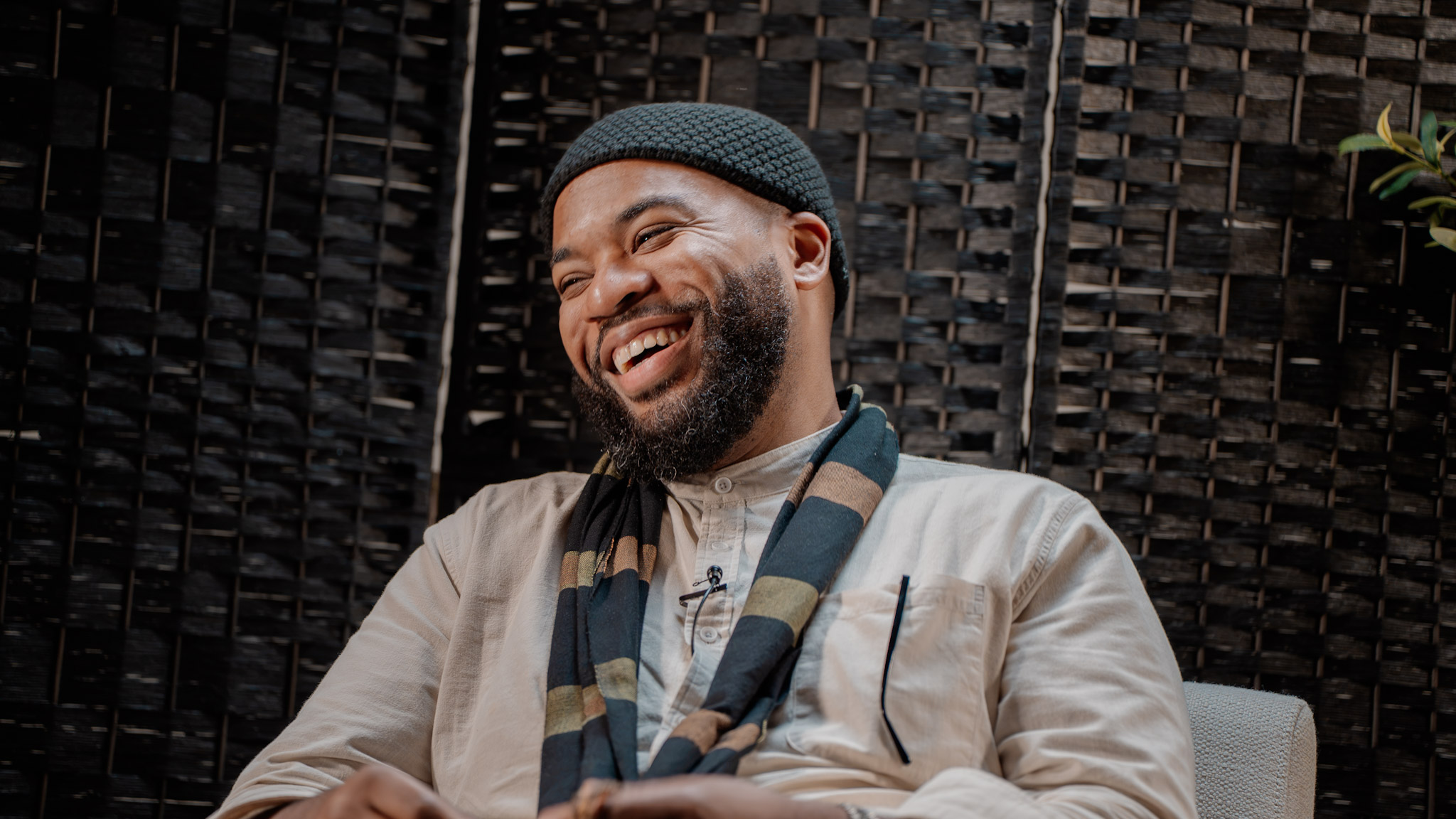 Guest laughing on the set of Unscripted, episode one